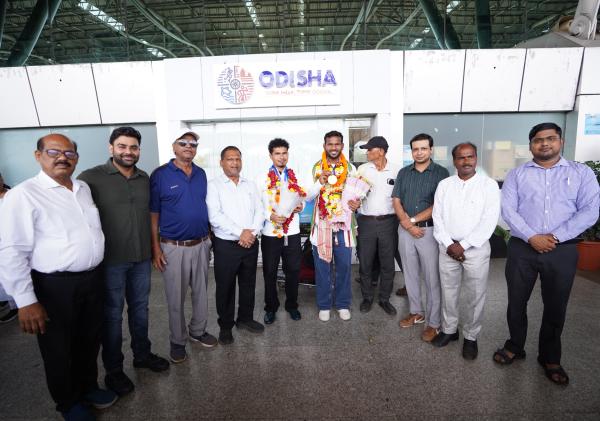 Sports Minister Suryabanshi Suraj welcomes Odisha’s Asian Games Gold Medalists Amit Rohidas & Shilanand Lakra